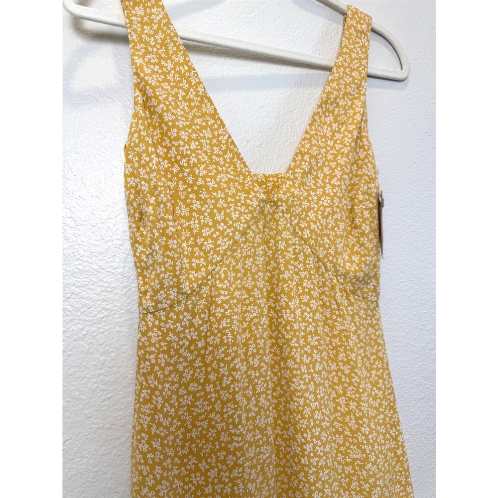 NWT Whimsy + Row Ella Dress Mustard Yellow Floral V-Neck Cutout Back Midi XS - Picture 3 of 12